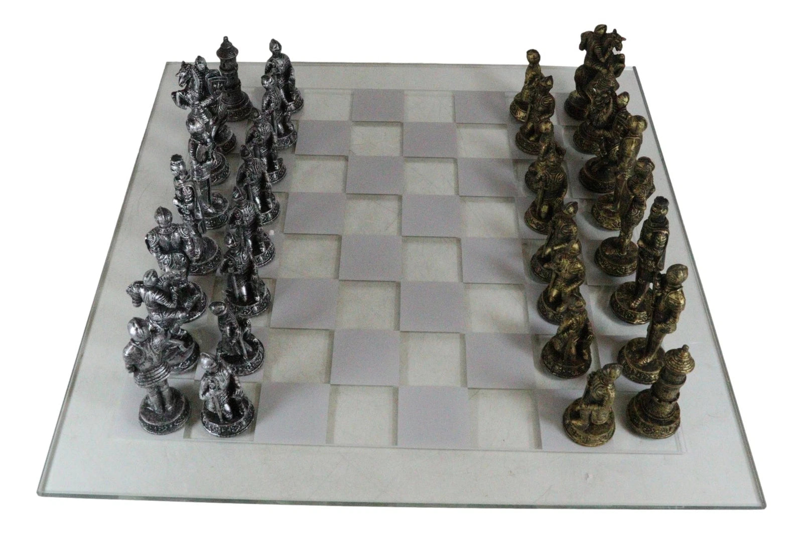 Medieval Warfare Age Of Knights & Kings Resin Chess Pieces With Glass Board Set-4