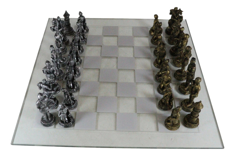 Medieval Warfare Age Of Knights & Kings Resin Chess Pieces With Glass Board Set-4