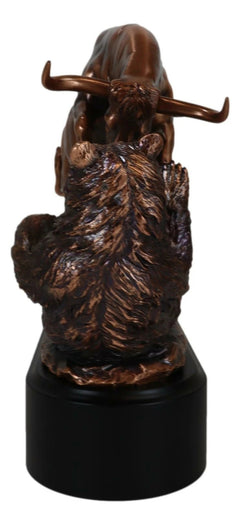 Wall Street Stock Market Charging Bull Trouncing Bear Statue With Pedestal Base-5
