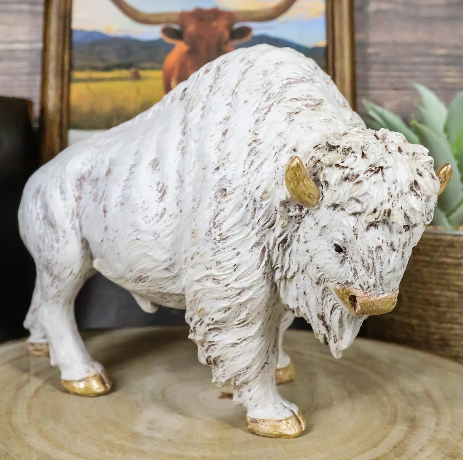 Native American Sacred White Bison Buffalo Decor Resin Figurine 8.75"L-1