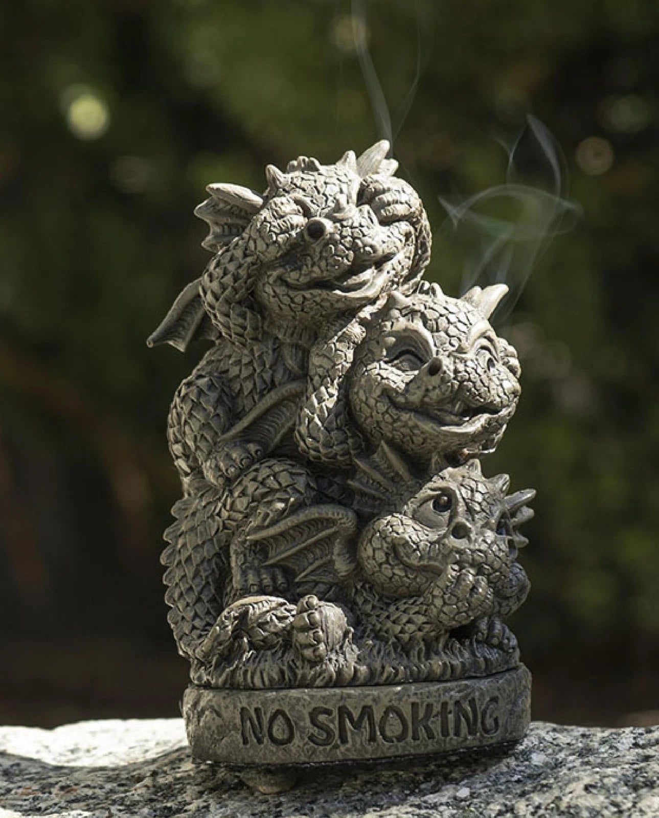 No Smoking See Hear Speak No Evil Whimsical Dragons Backflow Incense Burner-4