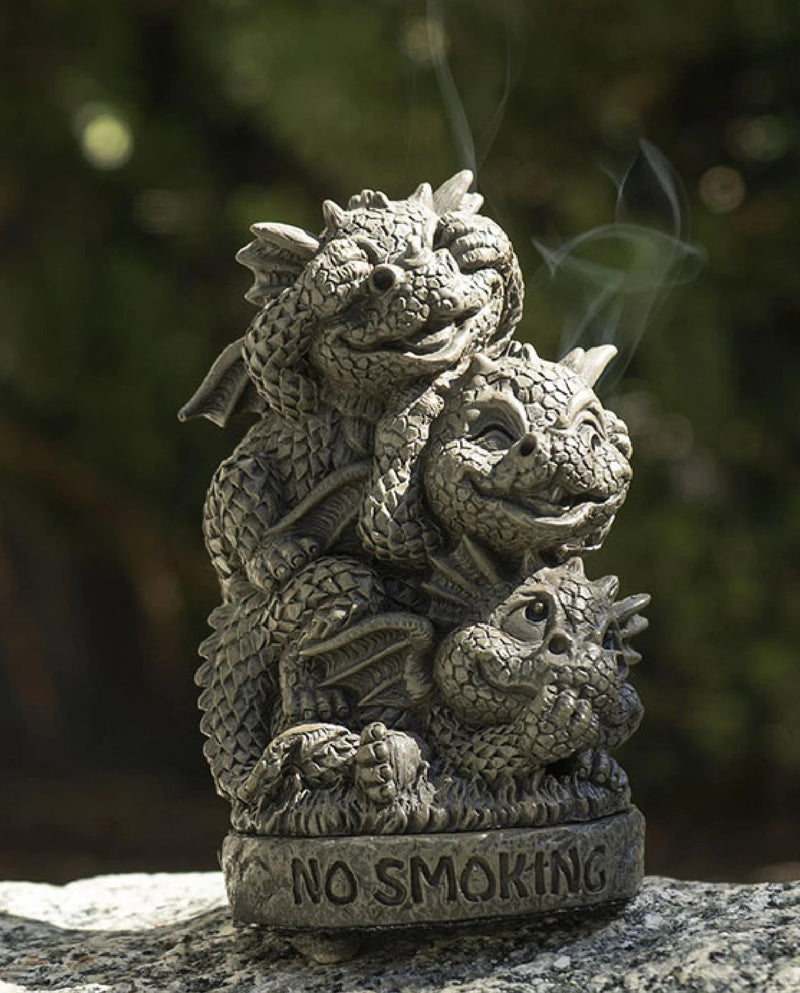 No Smoking See Hear Speak No Evil Whimsical Dragons Backflow Incense Burner-4