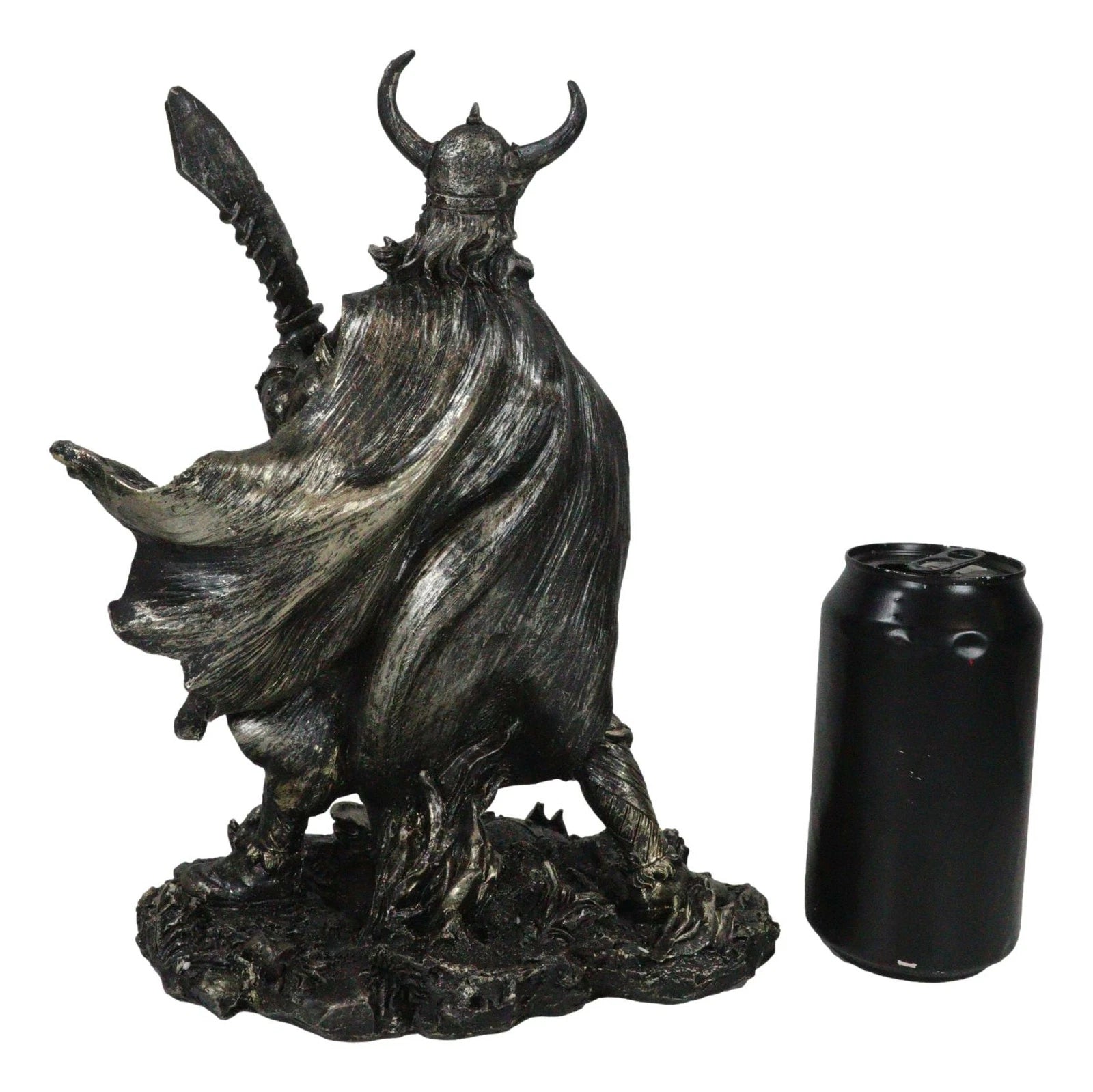 Viking Berserker Warrior With Bull Horn Helmet Wielding Sword Statue 10"H-4