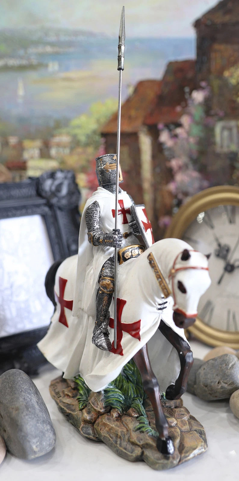 Crusader English Knight On Heavy Cavalry Horse Statue Phalanx Spear Horse-8