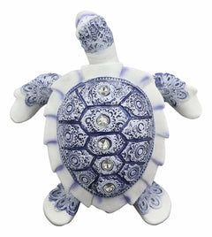 Terracotta Blue And White Feng Shui Celestial Sea Turtle Statue 6"Wide-5