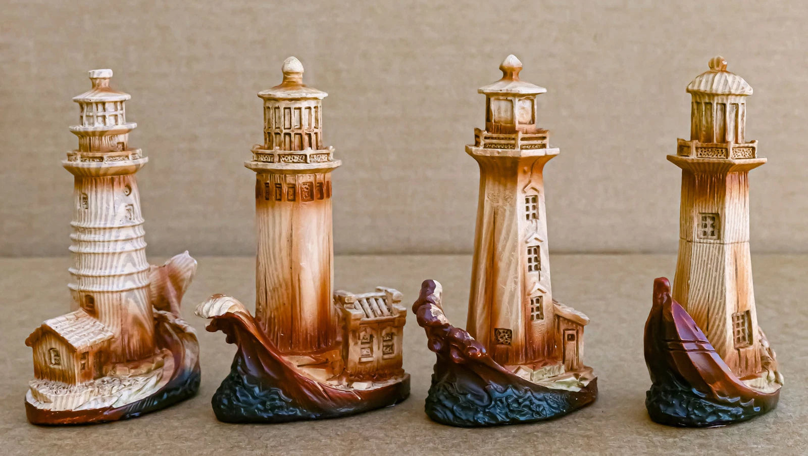 3.5"Tall Marine Scenic Lighthouse By The Ocean Set Of 4 Miniature Figurine-2
