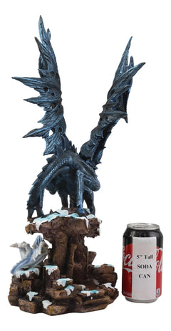 Large Dark Dragon with Frozen Ice White Baby Hatchling Statue 18.5" Tall-4
