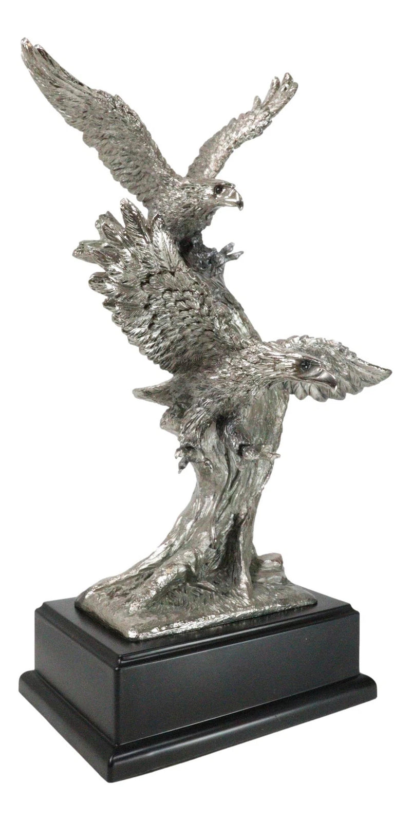 Large King Of The Skies Electroplated Silver Bald Eagles Taking Flight Statue-4