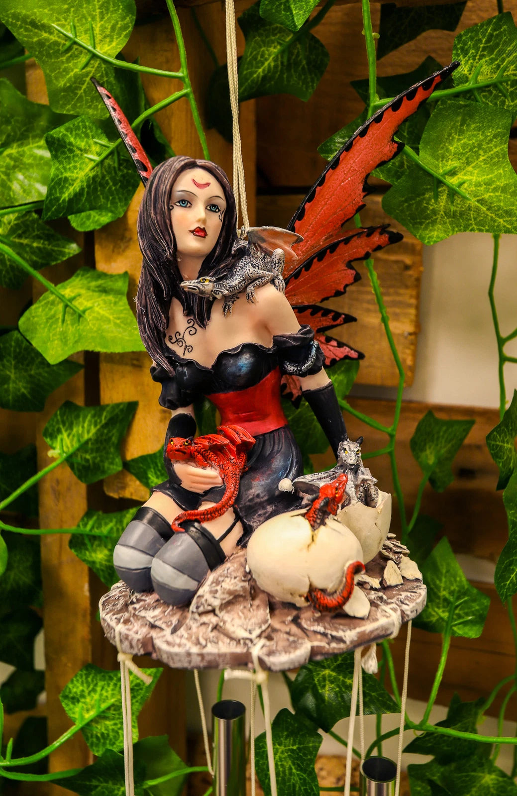Red Tribal Fairy W/ Dragon Hatchlings Resonant Relaxing Wind Chime Garden Patio-2