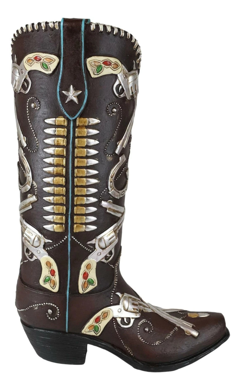 Six Shooter Pistols And Bullets Cowboy Boot Decorative Vase Planter Figurine-5