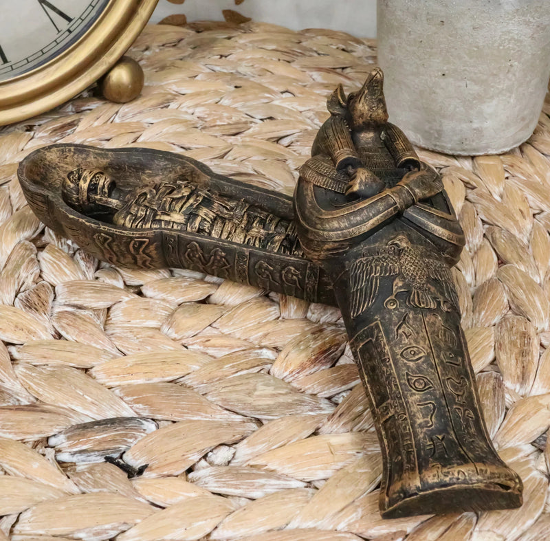 Egyptian Sarcophagus Box with Mummy Figurine 5.25" L-3