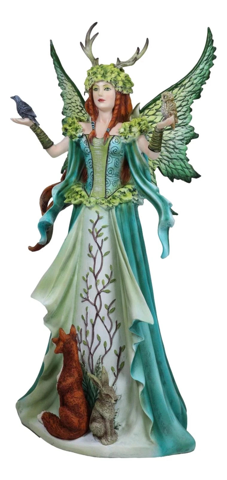 Fantasy Dragon Taker Antler Crown Queen Of The Forest Fairy And Animals Figurine-5