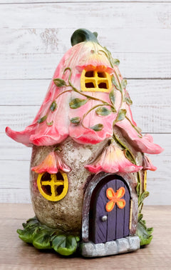 Mini Enchanted Fairy Garden Trumpet Lily Cottage Light Up House W/ Door Figurine-5