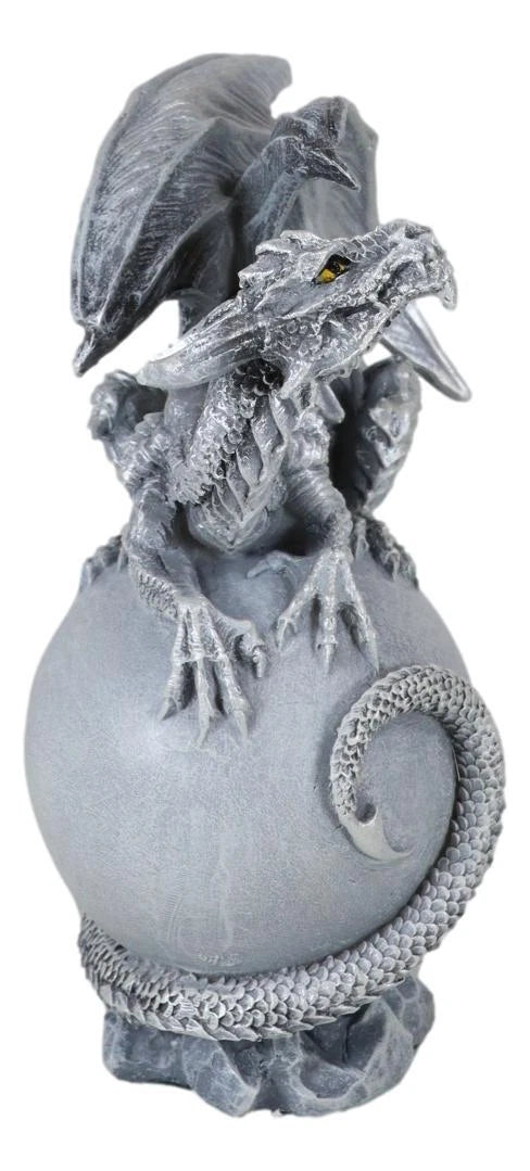 Fantasy Wyrmling White Shadow Ghost Dragon Sleeping On Gray Moon Figurine-3