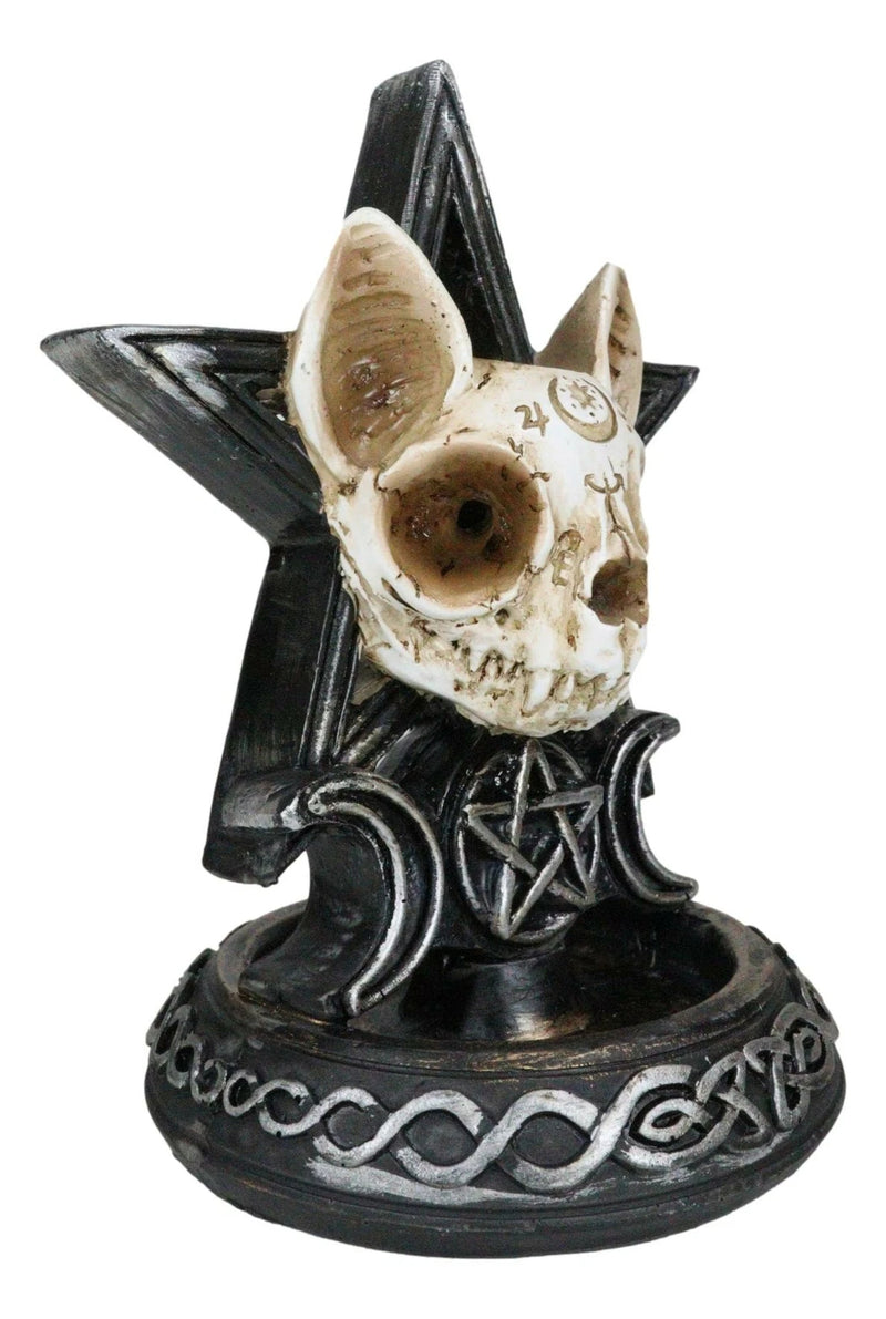 Occult Ouija Cat Skull With Triple Moon And Pentagram Backflow Incense Burner-4