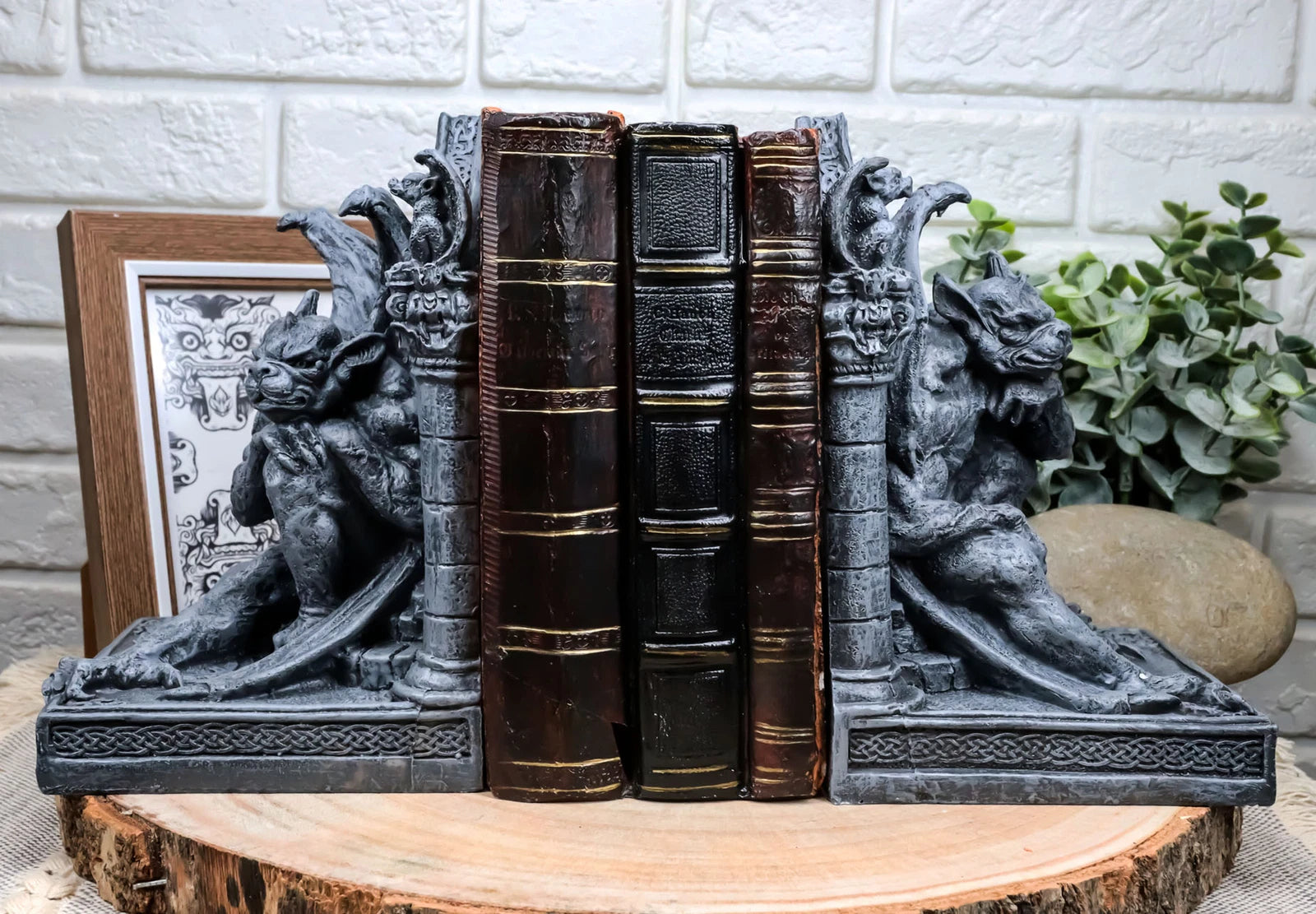 Medieval Age Gothic Sculptural The Thinker Gargoyle Bookends Figurine Set 6.25"H
