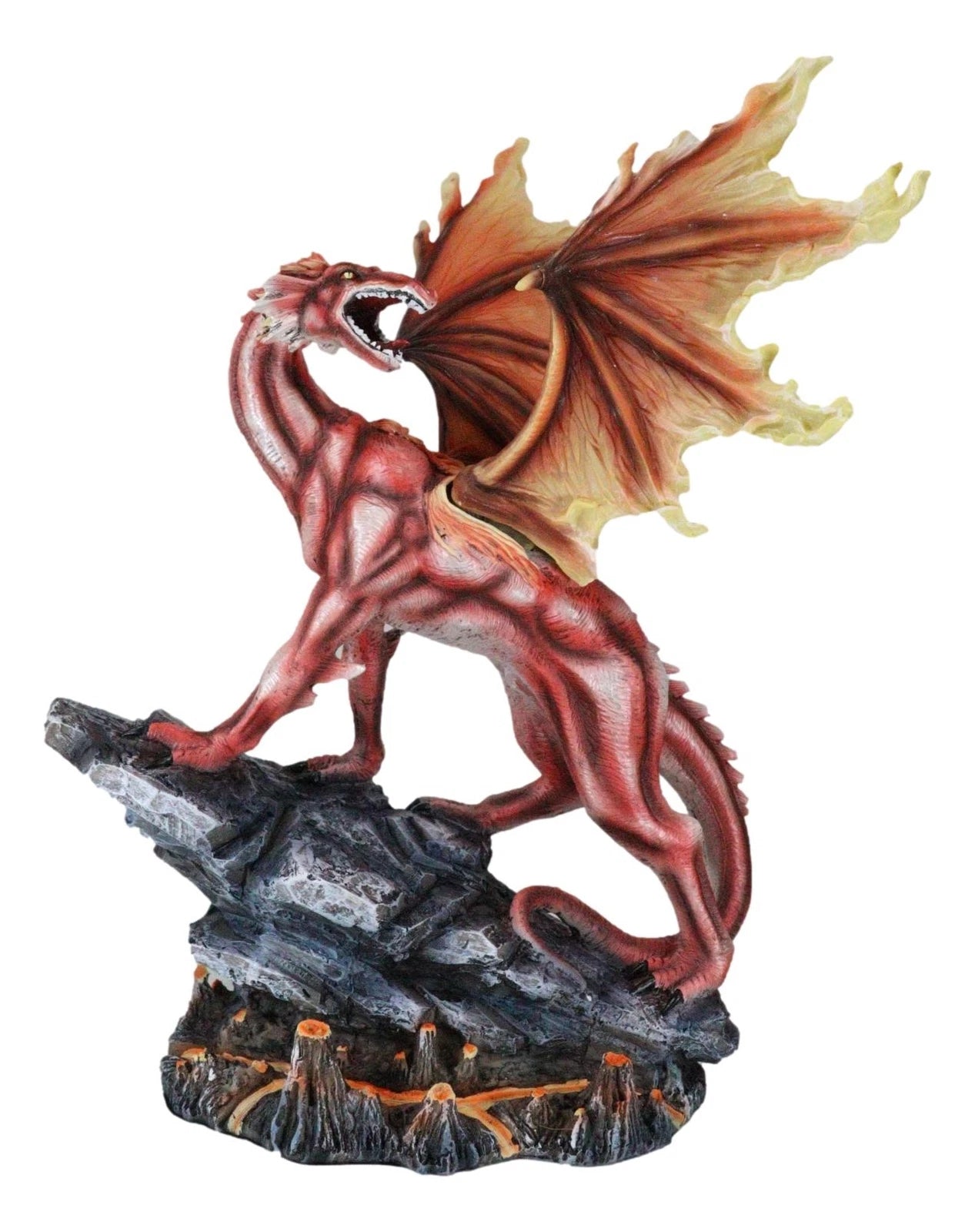 Large Red Magma Lava Smaug Dragon On Volcanic Rock Statue Fantasy Home Decor-5