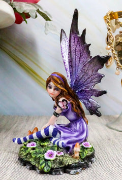 Toadstool Garden Lavender Purple Girl Fairy With Flitting Butterfly Figurine-8