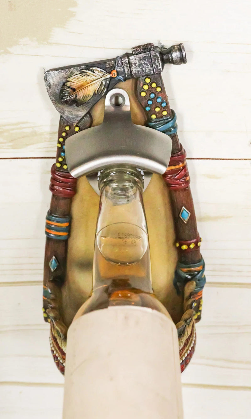 Southwestern Feathers With Turquoise Hand Axe Tribal Indian Wall Bottle Opener-1