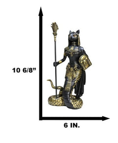 11"H Egyptian Bastet Cat With Snake Holding Spear & Shield Statue 11"H-5