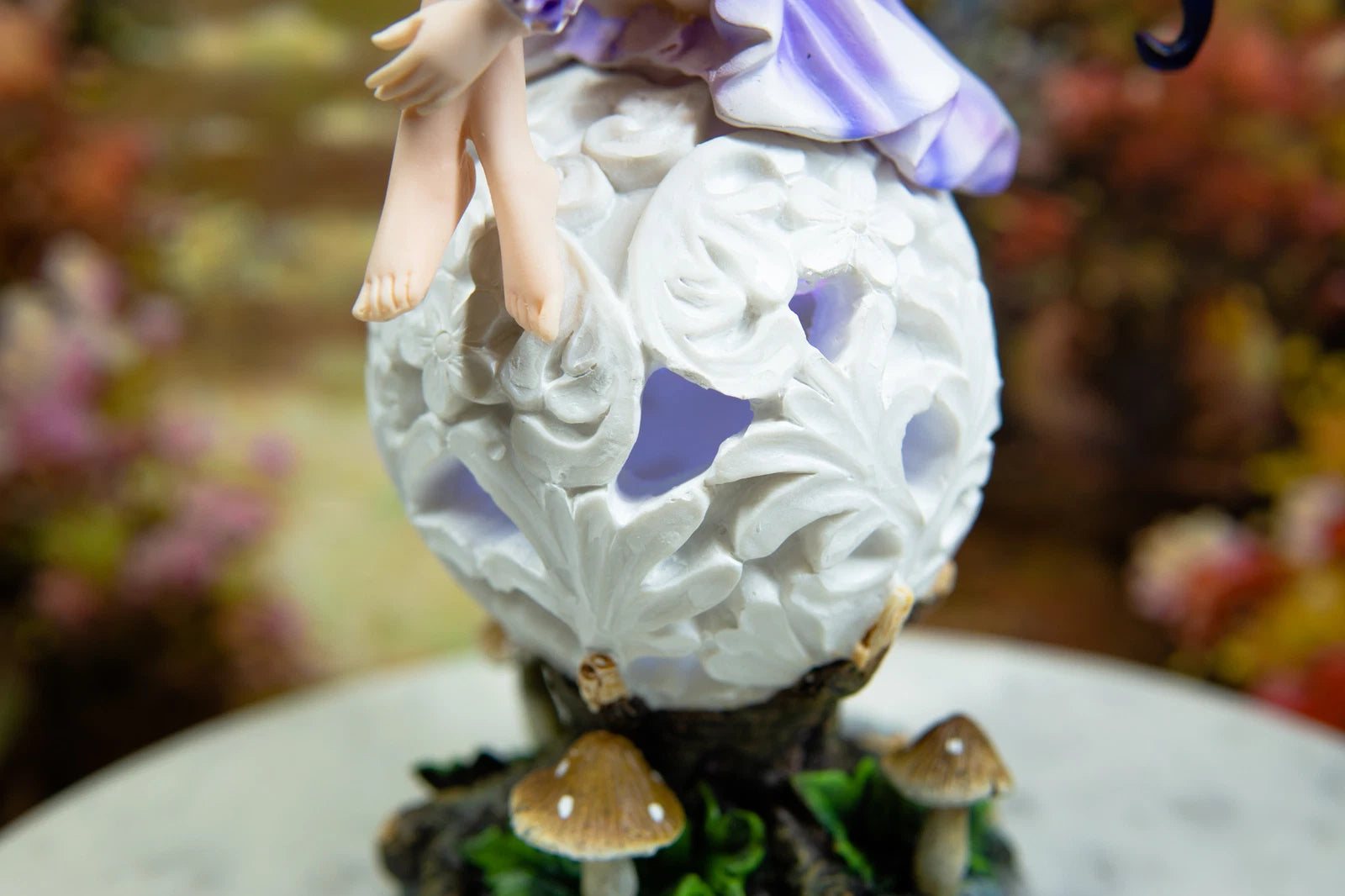 Goddess Amethyst Fairy Sitting On Filigree Orb Figurine LED Night Light-7