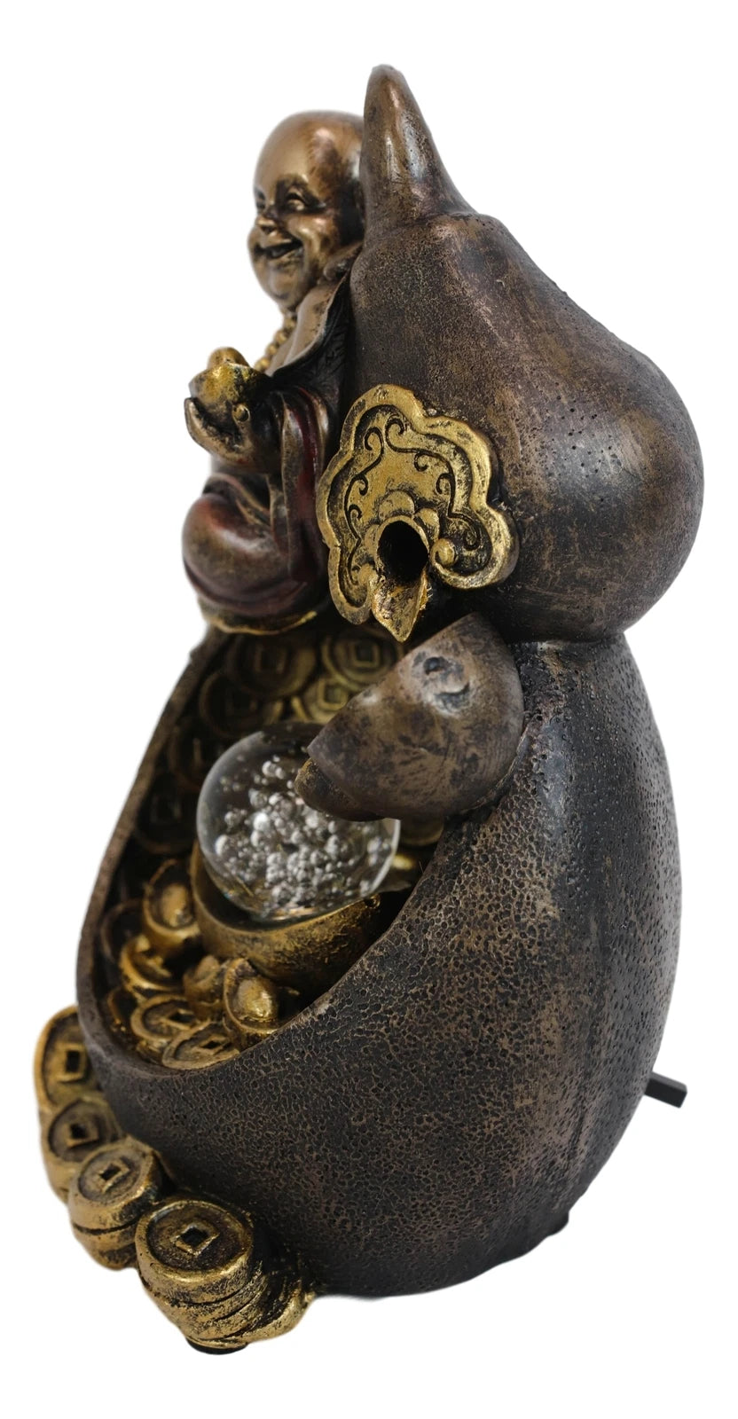 Happy Buddha Hotei Seated On Wine Gourd Backflow Incense Burner LED Light Statue-5