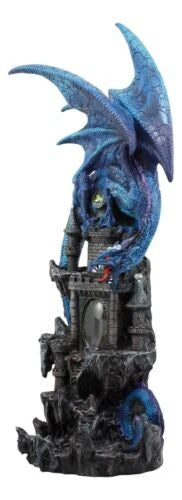 20"H Blue Waterfall Spyro Dragon On Castle Statue LED Night Light Figurine-6