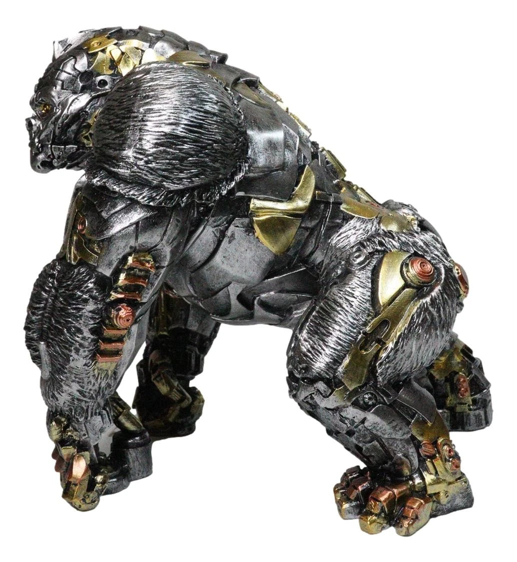 Steampunk Gearwork Cyborg Metallic Primate Silverback Gorilla Kong Figurine-5