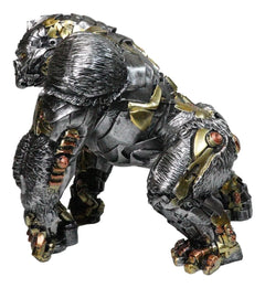 Steampunk Gearwork Cyborg Metallic Primate Silverback Gorilla Kong Figurine-5