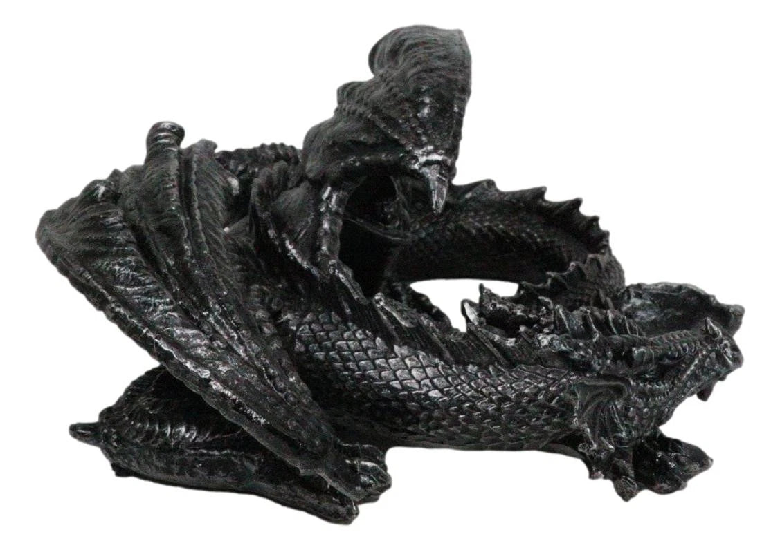 Figura coleccionable de dragón soma negro con cuernos de fantasía medieval en reposo, 28 cm de largo-4