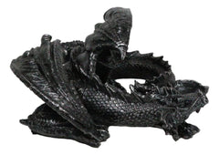 Figura coleccionable de dragón soma negro con cuernos de fantasía medieval en reposo, 28 cm de largo-4
