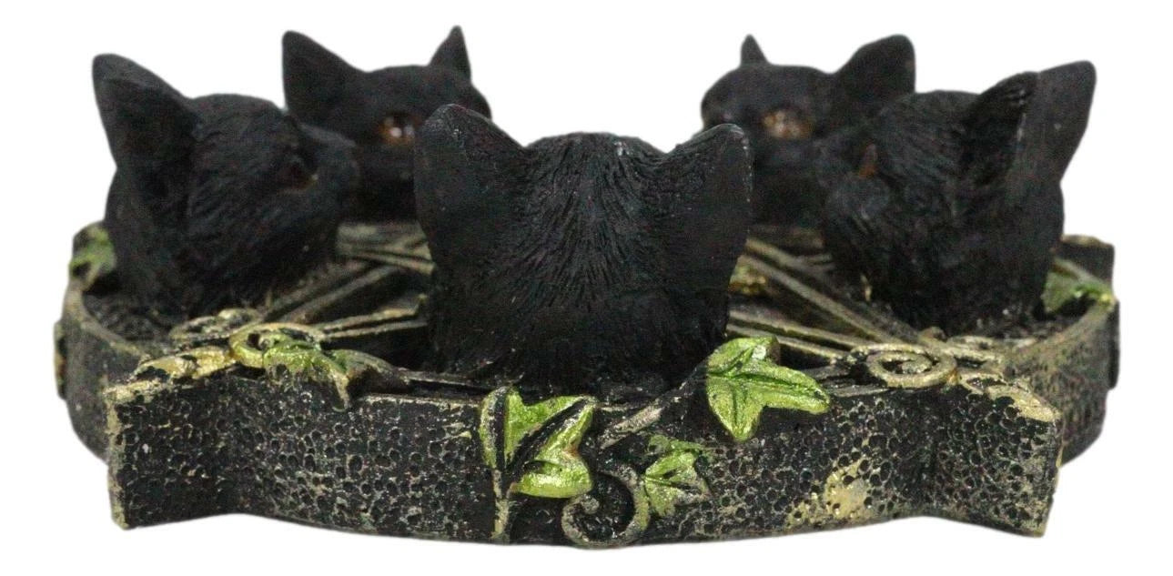 Celtic Wiccan Pentagram Ivy Penta 5 Black Cats Witching Hour Incense Burner-3