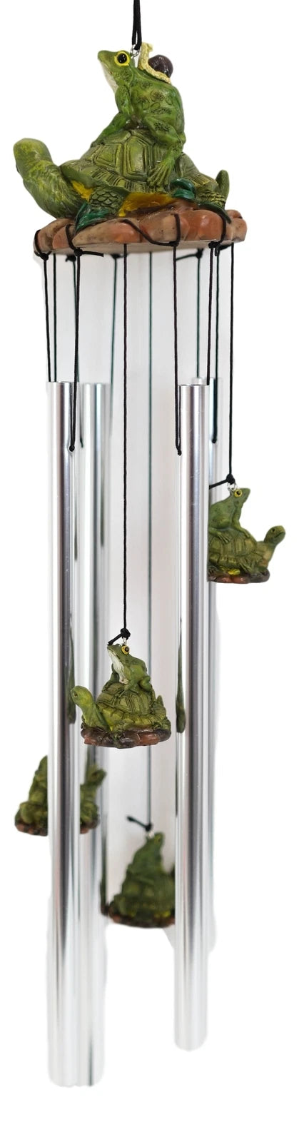 Tortoise Piggybacking Green Frog With Snail Garden Patio Wind Chime Decor-4