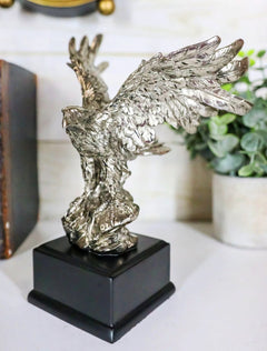 Silver Wings of Glory Bald Eagle Statue 7.75"Tall Silver Electroplated Resin-1