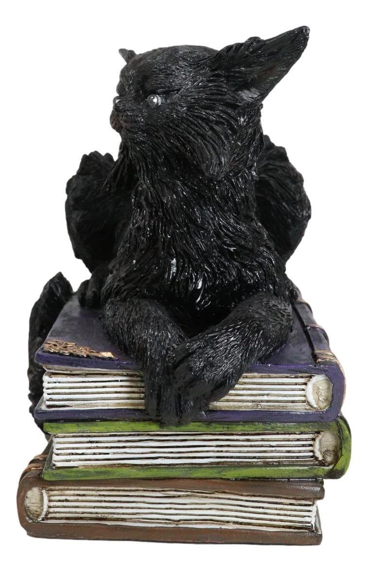 Witching Hour Mystical Black Cat With LED Eyes On Witchcraft Books Figurine-6