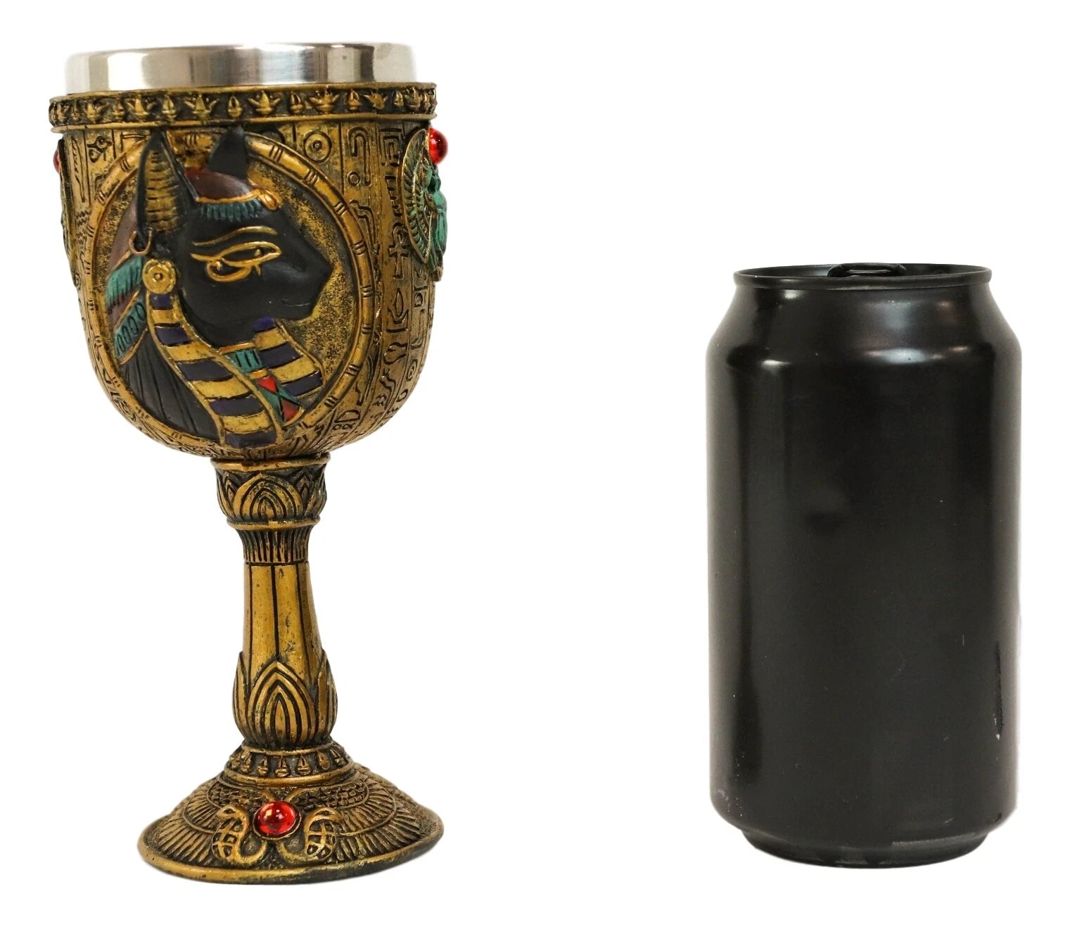Egyptian Goddess Of Home And Women Bastet Cat With Scarab Wine Goblet Chalice-3