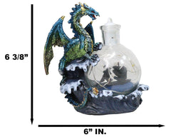 Metallic Frozen Sea Dragon Rising Above Waves by Glass Bottle With Ship Figurine-5