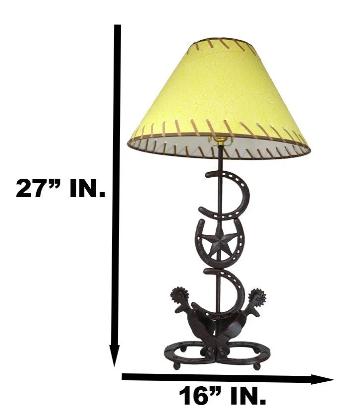 Cast Iron Western Horseshoes Base Desktop Table Lamps w/ Pine Shade 28"H-8