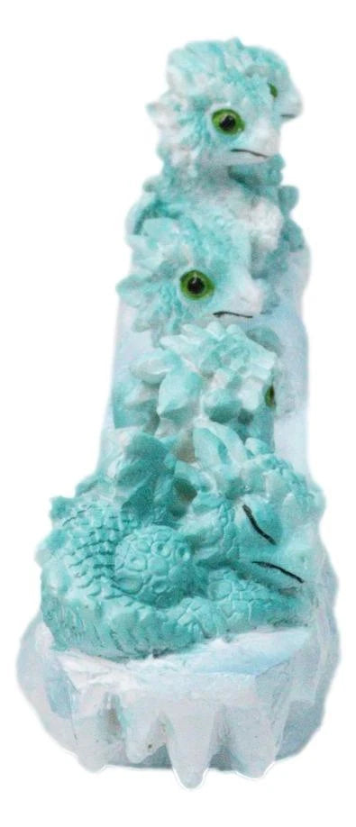 Winter Wonderland Ice Blue Baby Dragons On Frozen Bridge Glacier Rock Figurine-6