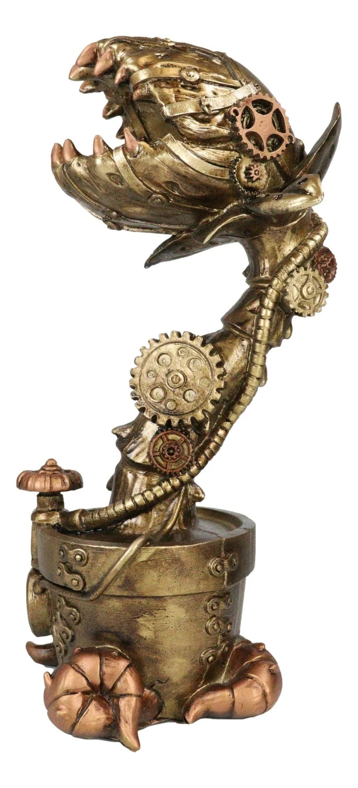 Geared Clockwork Vintage Steampunk Cyborg Venus Flytrap Plant In Pot Figurine-4