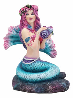 Brigid Ashwood Mermaid Ocean Spring Flowers Holding Conch Statue 6.25" H-5