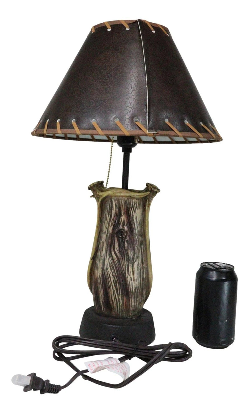 Rustic Western Hunters Lodge Deer Antlers On Driftwood Trunk Desktop Table Lamp-3