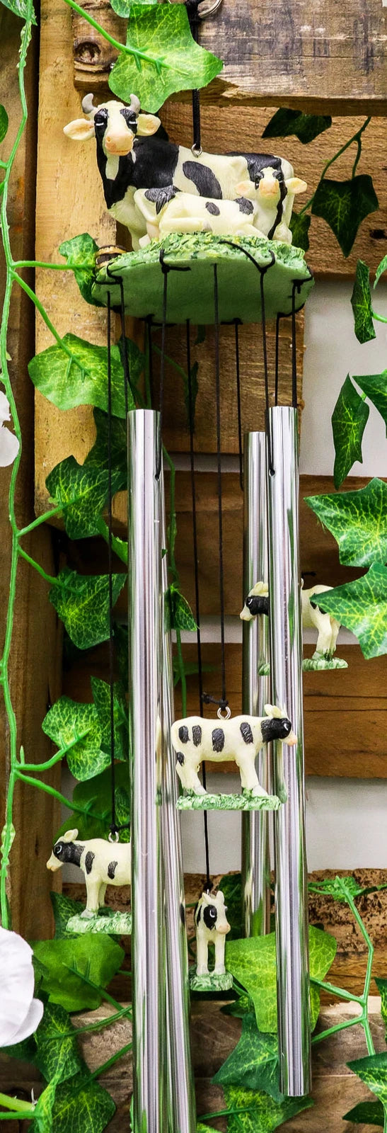 Gift Bovine Holstein Cow and Baby Calf Family Resonant Relaxing Wind Chime-1