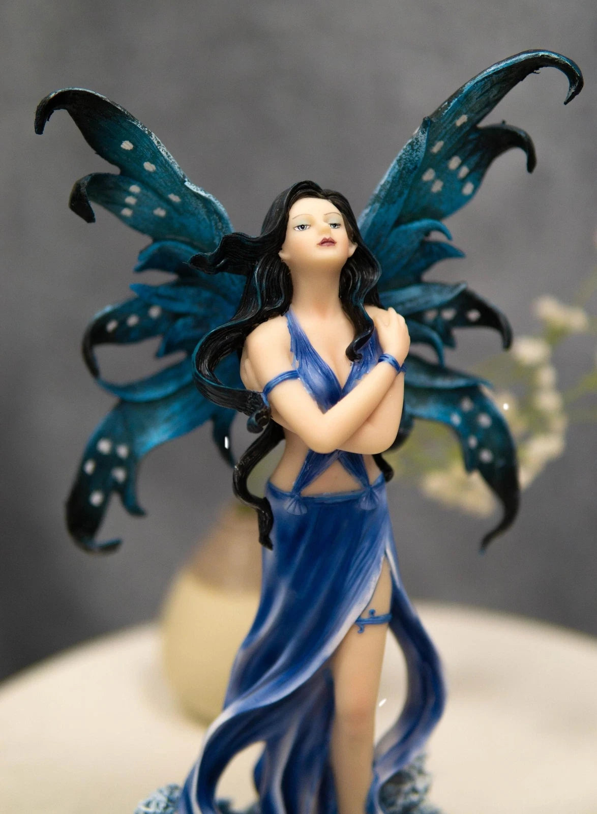 Ocean Fairy Figurine, Water Elemental Fantasy Statue 12" Tall Rising Over Waves, Hand-Painted Mythical Creature Sculpture, Home Decor for Shelf, Desk, or Living Room Display-4