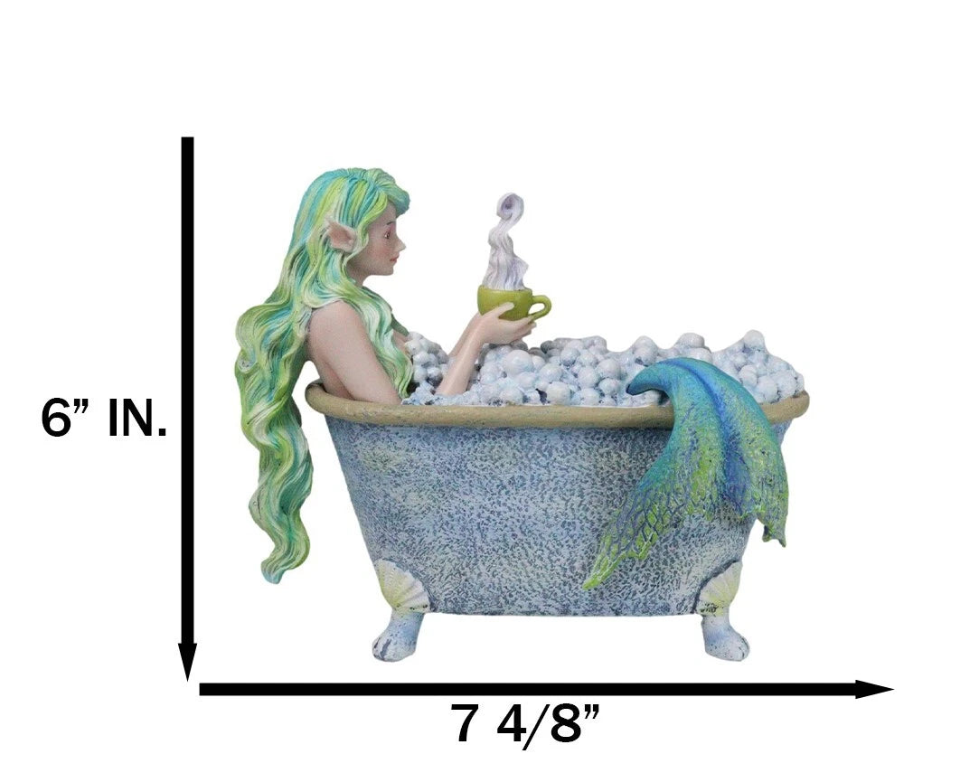 Amy Brown Aquamarine Pretty Mermaid Relaxing And Bubble Bathing in Tub Figurine-4