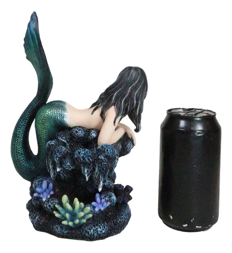 Siren Mermaid With Iridescent Tail And Turtle Companion By Coral Rocks Statue-3