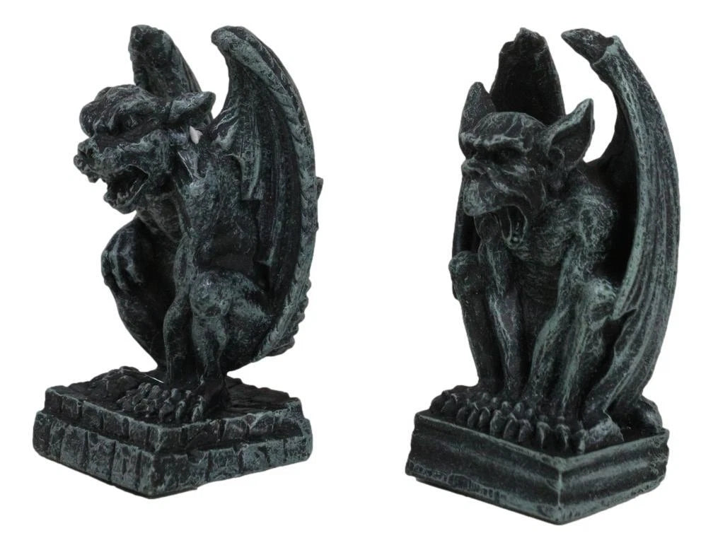 Gothic Notre Dame Guardian Mini Gargoyle Statue Set of 2 Miniature Fairy Garden-7