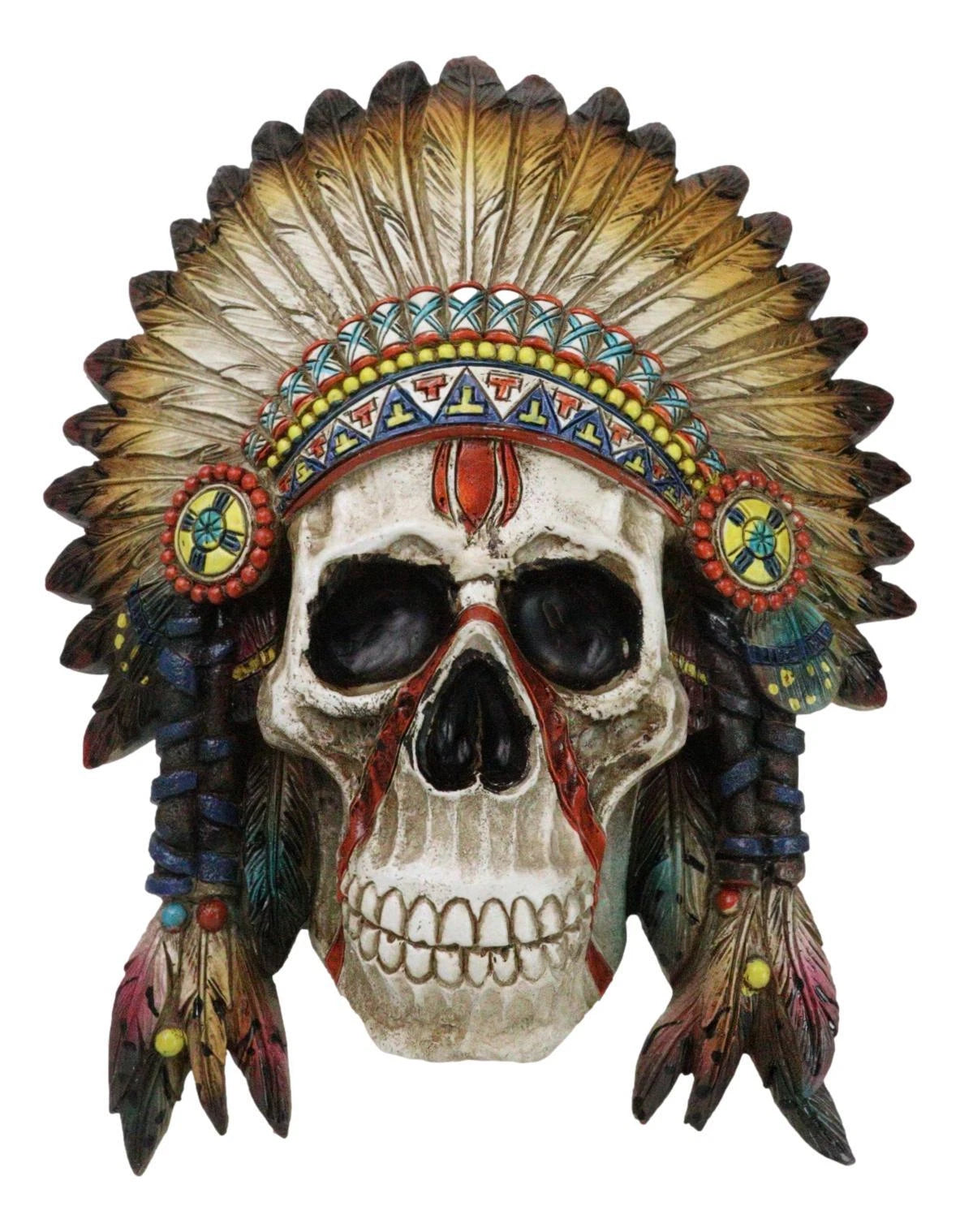 Native American Indian Chief Warpath Skull with Headdress Wall Decor Plaque-6