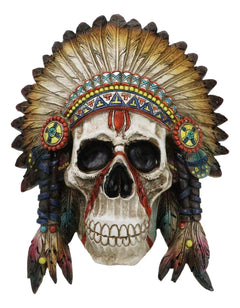 Native American Indian Chief Warpath Skull with Headdress Wall Decor Plaque-6
