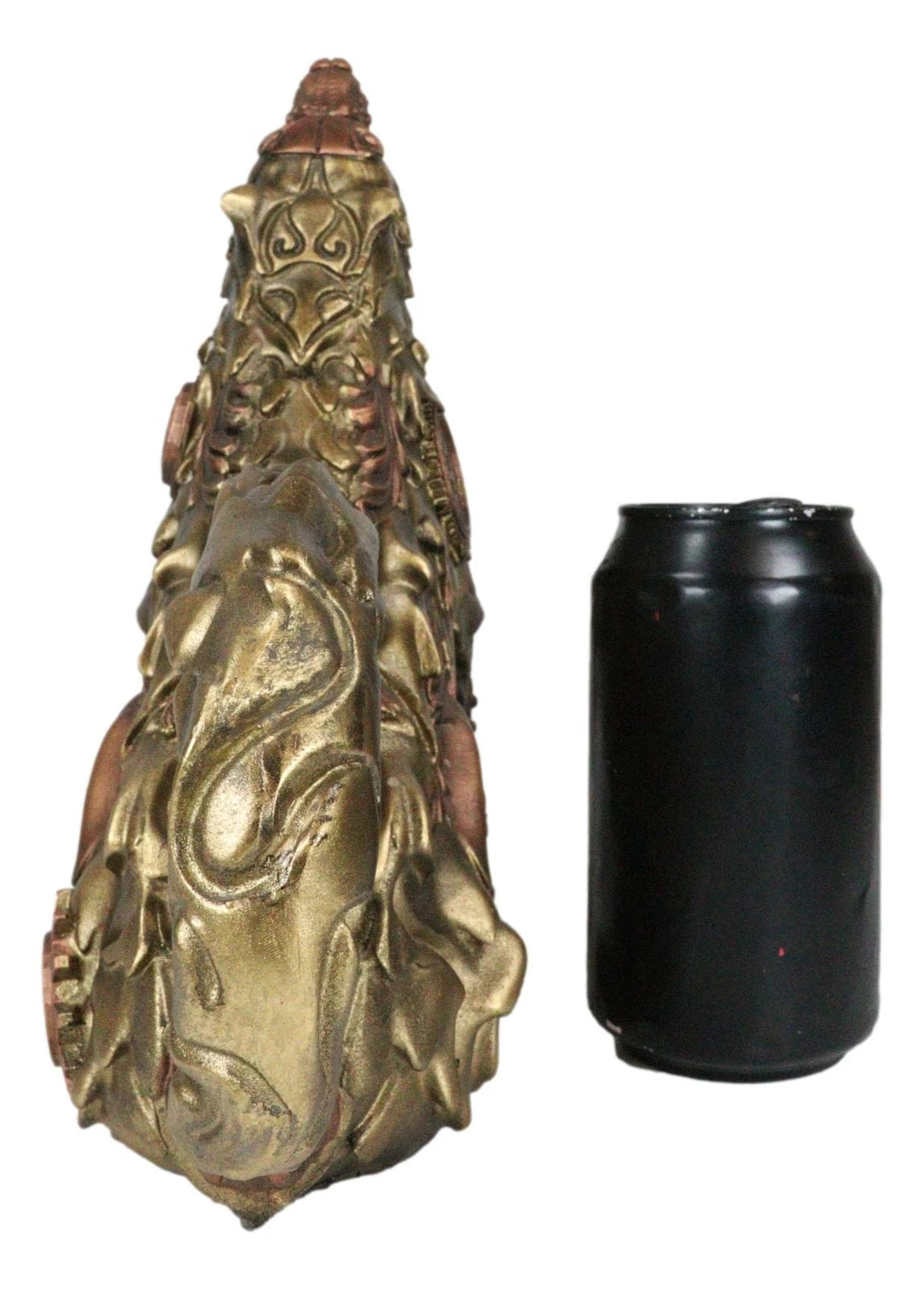 Steampunk Armor Geared Golden Robotic Alpha Wolf Howling At The Moon Statue-4